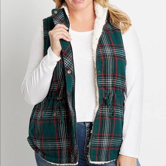 Maurices Jackets & Blazers - Vest Sherpa lined plaid Holiday